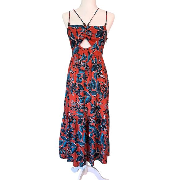 Jason Wu Tropical Linen Blend Dress Size SMALL Cutout Midi Sundress Blue Rust‎ - Picture 6 of 6